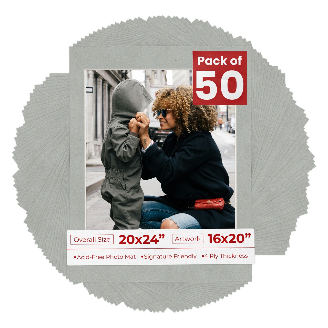 Light Grey Suede Mat Board for 20x24 Frames - Fits 16x20 Photos